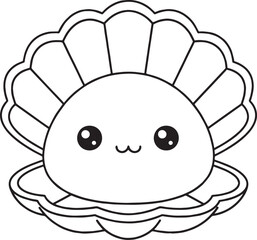 Cute Pearl Clam Line Art