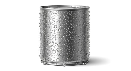 A realistic vector illustration of a metallic can of milk with condensation droplets, centered on a clean white background
