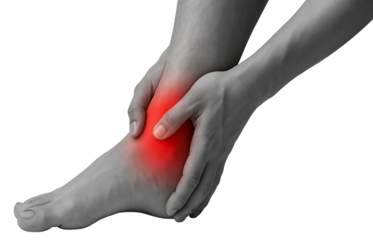 Ankle injury with pain isolated on transparent background