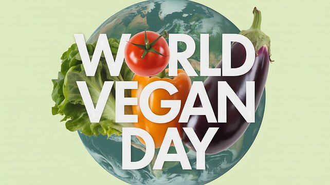 Celebrating world vegan day with a vibrant earth shaped by fresh vegetables and healthy produce