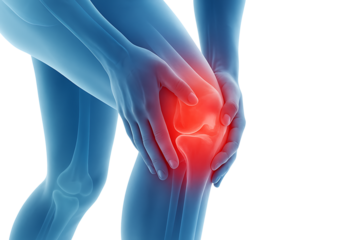 Knee pain treatment for joint injury isolated on transparent background