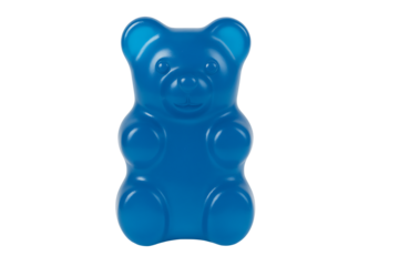 Delicious blue gummy bear candy isolated on transparent background