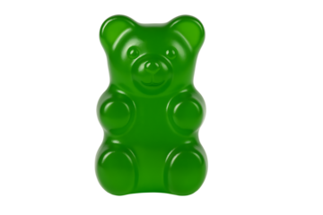 Green gummy bear candy isolated on transparent background