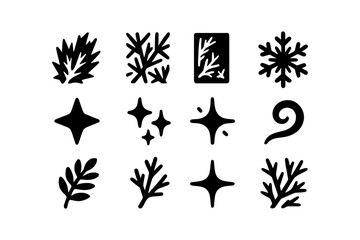 Black nature and sparkle elements on white background for creative design