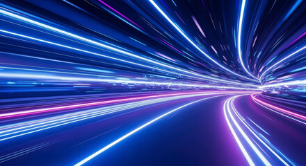 Dynamic light trails speed through tunnel, conveying futuristic technology and high velocity travel
