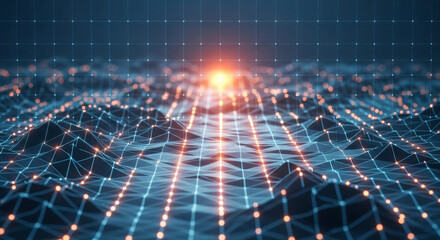 Modern futuristic network landscape with glowing connections, great for technology innovation concepts