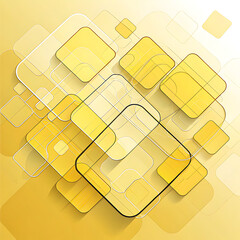 Transparent Rounded Yellow Squares Arranged Over a Bright Yellow Background, Ai Generated