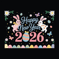 Obraz premium Happy New Year 2026 bunnies and easter eggs bunny rabbit