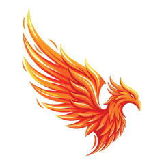 Fiery phoenix rising with vibrant orange and yellow feathers, symbolizing rebirth and resilience for powerful branding concepts and designs