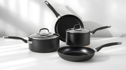 Black Non-Stick Cookware Set with Frying Pans and Saucepan