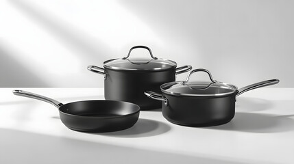 Three-Piece Black Non-Stick Cookware Set with Frying Pan