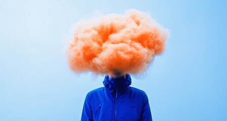 AI. Surreal portrait of the woman with head hiding in a cloud