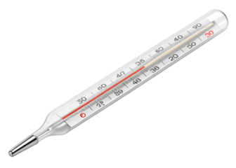 mercury glass thermometer isolated on a transparent background.