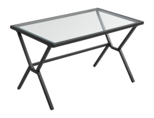 Glass-top folding table with a metal frame, ideal for contemporary home offices.