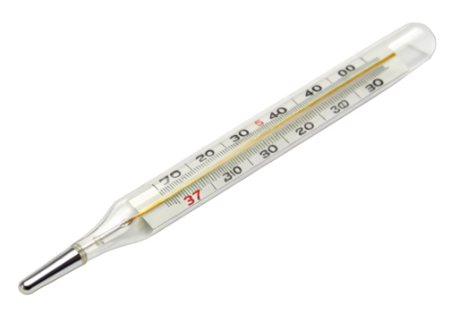 mercury glass thermometer isolated on a transparent background.