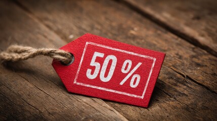 red fifty percent discount tag