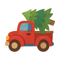 PNG Vintage truck carrying Christmas tree