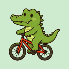 Cheerful Cartoon Alligator Cycling on a Bicycle A Playful Vector Illustration for Kids' Designs, Active Animal Themes, and Fun Outdoor Adventures