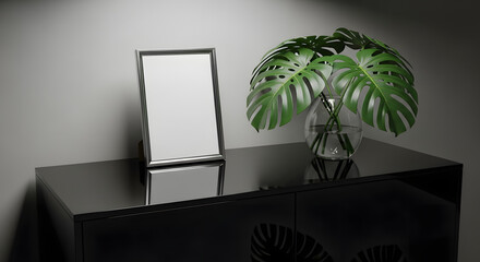 Modern home decor mockup frame and monstera plant setup