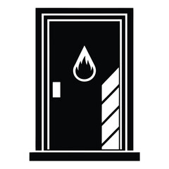 Fire safety door with fire symbol and stripes for danger indication