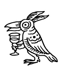 Bird parrot with drink Tattoo Line Print code symbols, sign