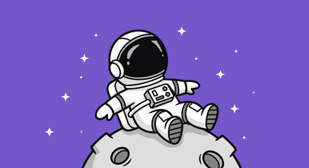 Astronaut relaxing on the moon's surface, gazing at a starry night sky, celebrating space exploration and cosmic wonder