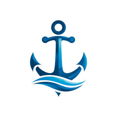 A blue anchor with wave design element on a solid   isolated on transparent background