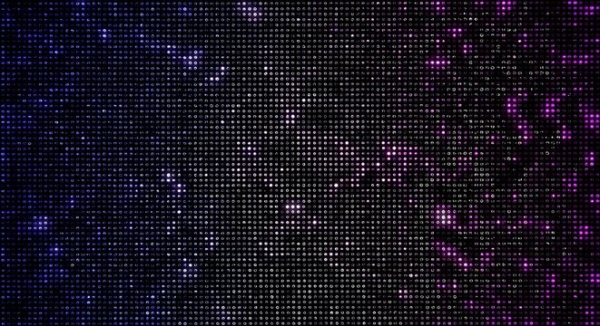 Abstract digital glitch effect with purple and blue hues creating a textured pixelated and futuristic background for technology and data concepts