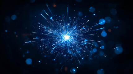 Naklejka premium Bright blue light explosion emanating from a central point with blurred background and sharp rays