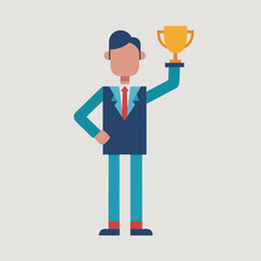 Champion Businessperson with Trophy Vector Illustration