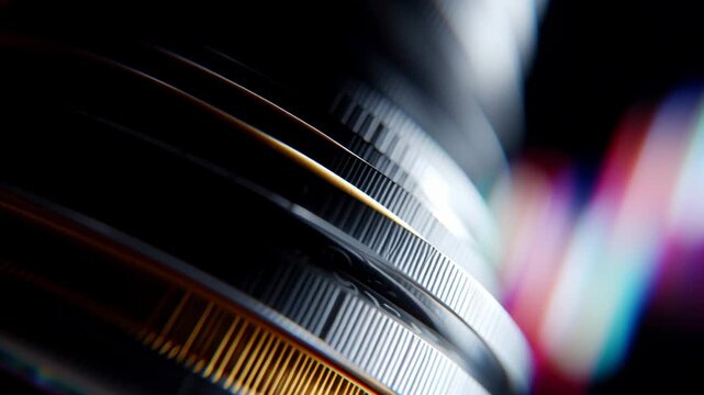 Close up of stacked silver and gold coin edges with colorful light reflections creating vibrant dynamic finance and currency