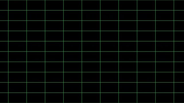 scrolling green grid on a plain background visual design element moving sideways horizontally from screen left to right 4K animation 1980s retro laser computer head up display screen effect
