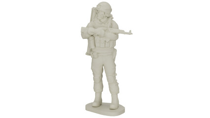 Soldier figurine in action pose with rifle on display