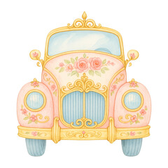 Naklejka premium PNG Vintage floral car illustration