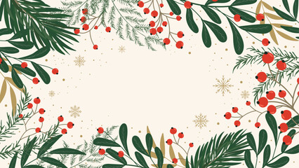 Christmas Banner With Pine Fir Branches And Red Berries. Vector background for greetings