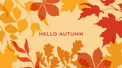 Horizontal autumn background with bright abstract autumn leaves. Minimalist vector Design in the style of modern art for sales, poster, cover, social media