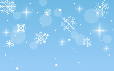 Snowflake blue background with winter landscape