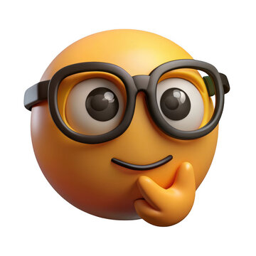 3d nerdy emoji with glasses thinking pose isolated on transparent background