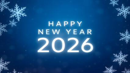 Happy new year 2026 with snowflakes on a blue background