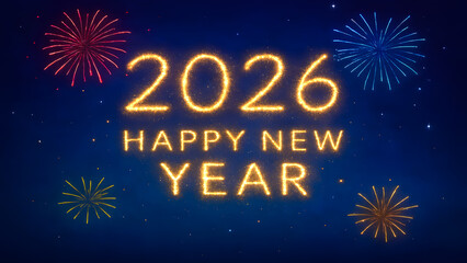 Happy new year 2026 with fireworks display