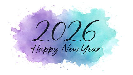 Happy new year 2026 watercolor splash greeting card
