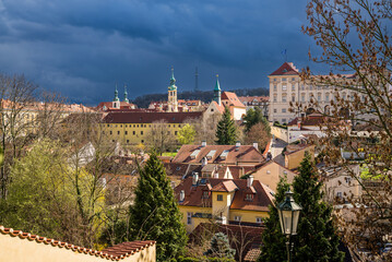 Prague, Czech republic - March 31, 2023. Panorama of Cerninska and Jeleni street on Novy Svet and Hradcany