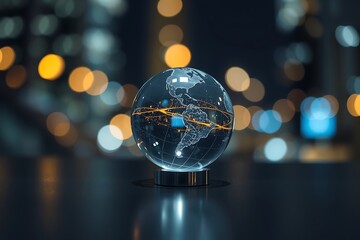 Generative AI futuristic globe with glowing data streams.