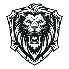 Obraz premium Roaring lion emblem symbolizes power, courage, and fierce leadership for brands and teams seeking a bold, modern identity