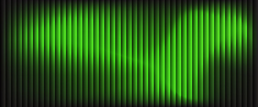 Vibrant green neon light gradient background with vertical glowing stripes, abstract futuristic wave pattern, modern digital illumination wallpaper design for technology and energy themes.