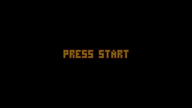 Press start pixel text with glitch effect animation. 8 bit retro game. 4K resolution animation on black background for arcade video game.