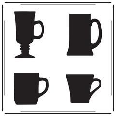Cup Silhouette Set - Coffee Cups, Tea Mug Shapes, Drinkware Vectors, Tea Cup, Mugs and Glasses for Design, Beverage Icons, Drink Vectors