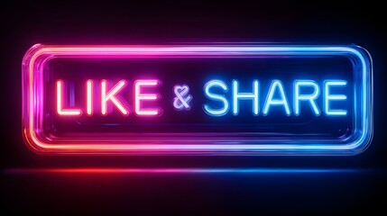 Glowing neon sign displays social media engagement encouragement in vibrant colors