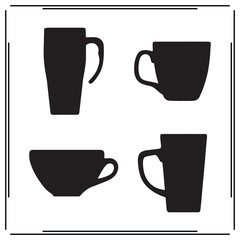 Cup Silhouette Set - Coffee Cups, Tea Mug Shapes, Drinkware Vectors, Tea Cup, Mugs and Glasses for Design, Beverage Icons, Drink Vectors