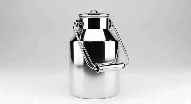 A vector of a classic aluminum milk can with reflective surface and cap, centered on a clean white background
